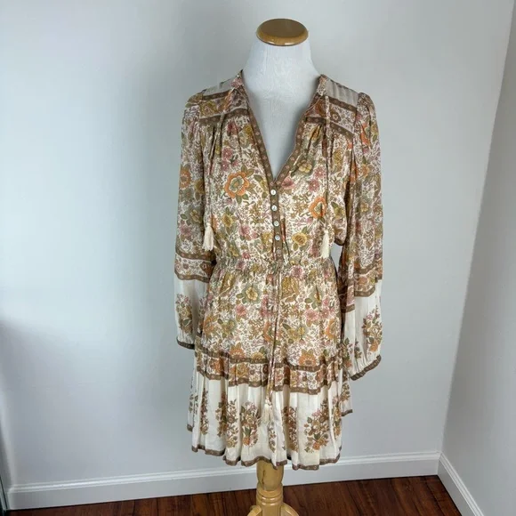 Spell Juniper Playdress Floral Boho Long Sleeve Dress Cream Size S